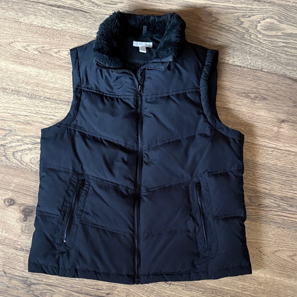 Charter Club Women’s Black Down Puffer Vest with Cozy Trim size medium